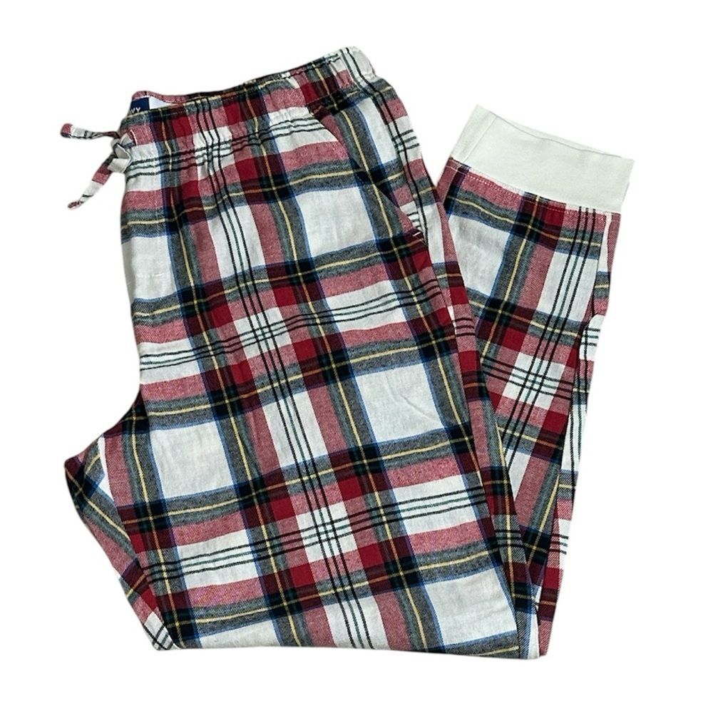 Old Navy Flannel Jogger PJ Pajama Pants White Tartan Plaid NWOT Large